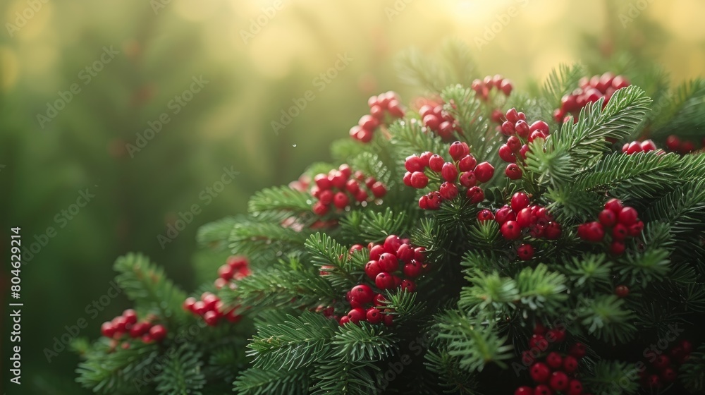 Fir tree twigs and poinsettia flowers on a simple background with copy space Fir tree twigs and poinsettia flowers on a simple background with copy space