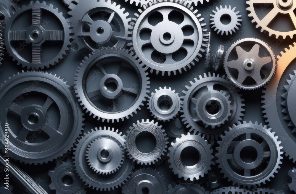 Metal gears used in a machine. Mechanism of industrial production. Industrial Design Metal gears used in a machine. Mechanism of industrial production. Industrial Design