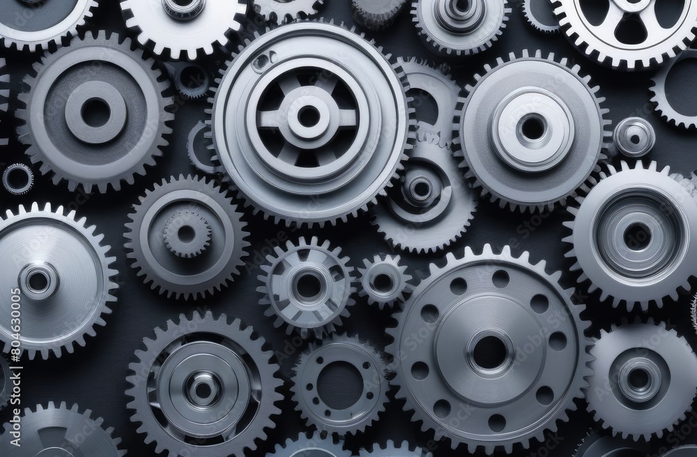 Metal gears used in a machine. Mechanism of industrial production. Industrial Design Metal gears used in a machine. Mechanism of industrial production. Industrial Design
