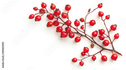 red berries branch on white background, Generative Ai