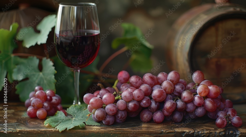 Fototapeta premium A still life with grapes and a glass of red wine
