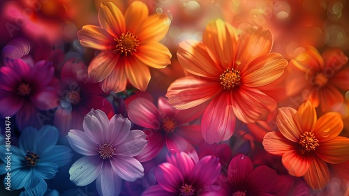 abstract background orange and blue flowers