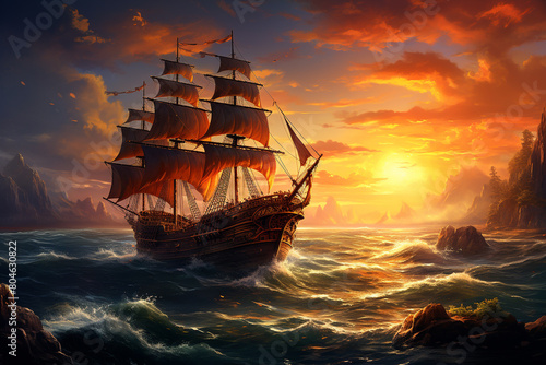 standing tall against the backdrop of a fiery sunset, guiding ships safely home, isolated on solid.
