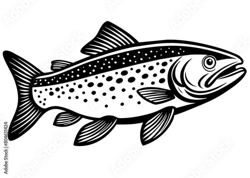 Trout fish vector silhouette illustration on a white background 