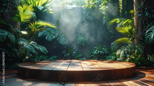 Tropical Product Display on Wooden Podium Generative AI