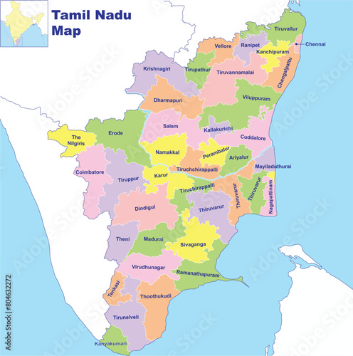 Tamil Nadu map vector illustration on white background photo