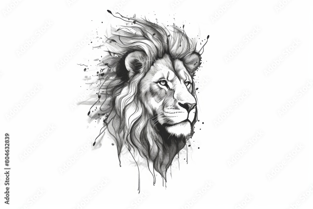 Stylish Lion Sketch in Black and White Generative AI