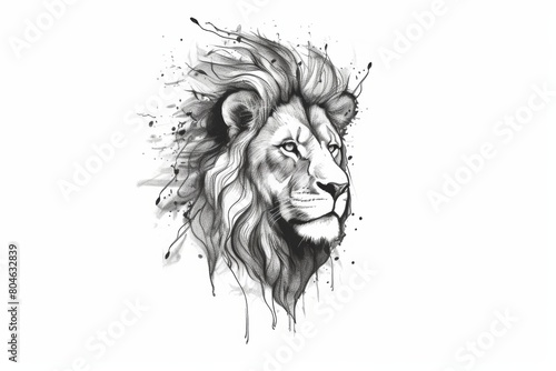 Stylish Lion Sketch in Black and White Generative AI