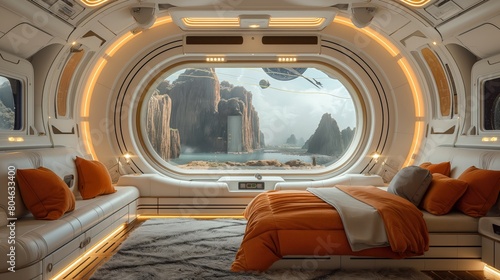 Modern Space Habitat with Coastal View photo