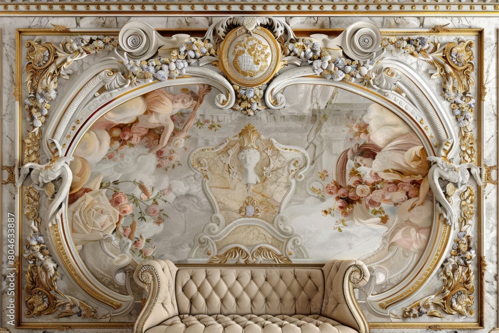Obraz premium Baroque, barocco ornate marble ceiling non linear reformation design. elaborate ceiling with intricate accents depicting classic elegance and architectural beauty