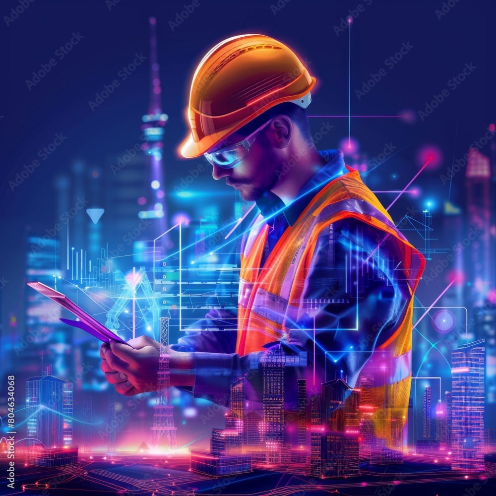 Digital world smart city, engineer working with digital technology security control power energy and sustainable resource environment Digital world smart city, engineer working with digital technology security control power energy and sustainable resource environment