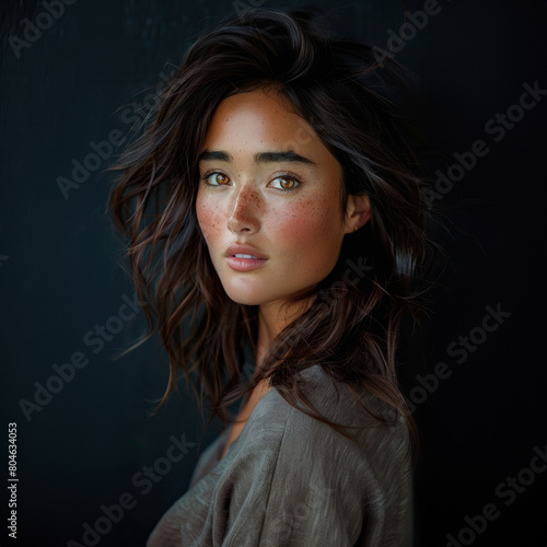 Portrait studio d'une jeune modèle asiatique de 25 ans aux cheveux longs et yeux marrons photo