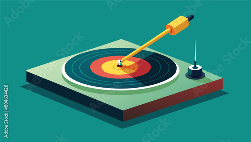 The needle is then delicately attached to the record player ready to glide across the record and bring it to life. Vector illustration