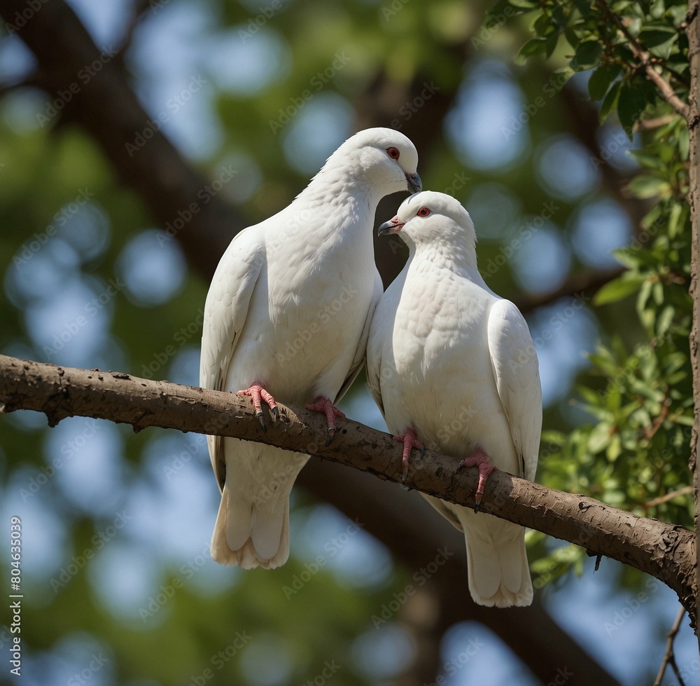 Two dove or white pigeons sit on a branch of tree with love. Two dove or white pigeons sit on a branch of tree with love.