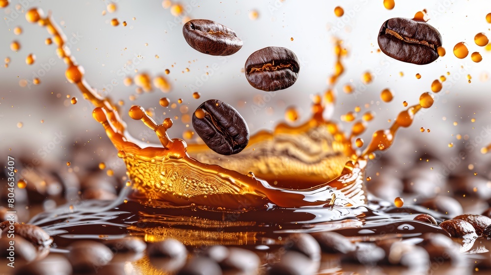 Coffee Splash Artwork with Scattered Beans Generative AI Coffee Splash Artwork with Scattered Beans Generative AI