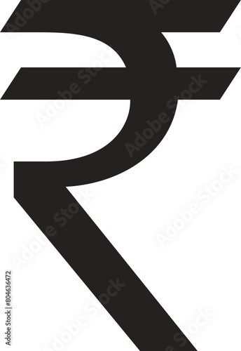 Rupee symbol icon in regular weight. Indian currency symbol isolated on white background with black shape. Rupee currency symbol. Line art of Indian rupee currency symbol. Vector illustration.