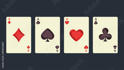 Flat vector illustration of ace card. Cards for casino. Card suits Hearts, Diamonds, Clubs, Spades. photo