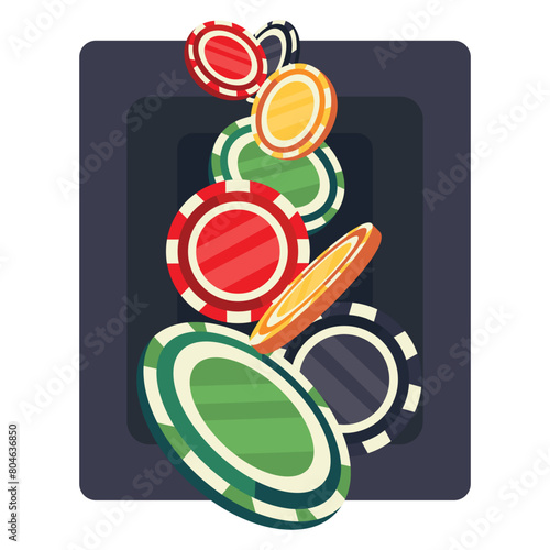 Flat vector illustration of a stack of poker chips. Banner for casino with chips