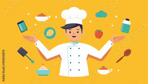 A dyspraxic chef displays exceptional multitasking abilities effortlessly juggling multiple orders and cooking techniques at once.. Vector illustration