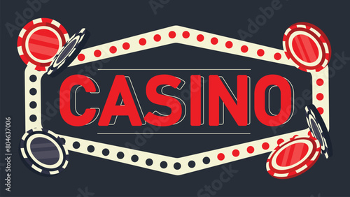 Flat vector illustration with casino chips. Casino cards. Card suits Spades.Casino banner. Casino sign