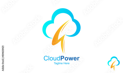 Cloud Power Logo Design Template With Cloud and Thunder.