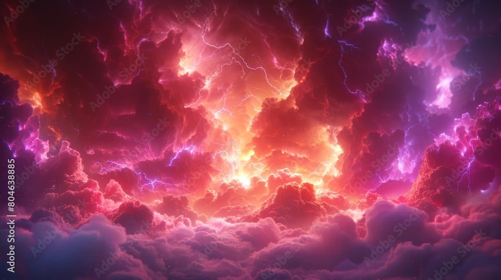 A stormy sky with multiple cloud-to-ground lightning strikes and bright colors. A stormy sky with multiple cloud-to-ground lightning strikes and bright colors.