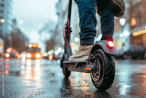 young entrepreneur navigating around the city with an electric scooter