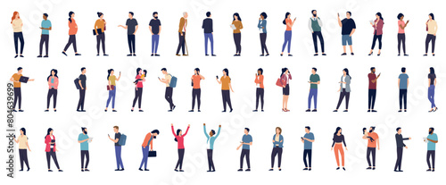 Casual vector people collection - Large set of diverse characters, men and women standing in various poses. Flat design side view vector illustrations on white background photo