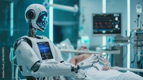 Medical technology  doctor use AI robots for diagnosis  care  and increasing accuracy patient treatment in future. Medical research and development innovation