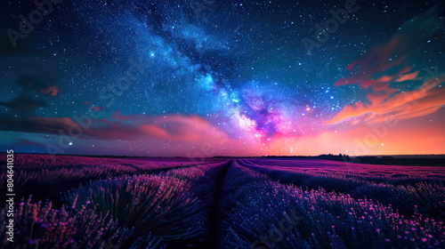 Sunset over a lavender field. 