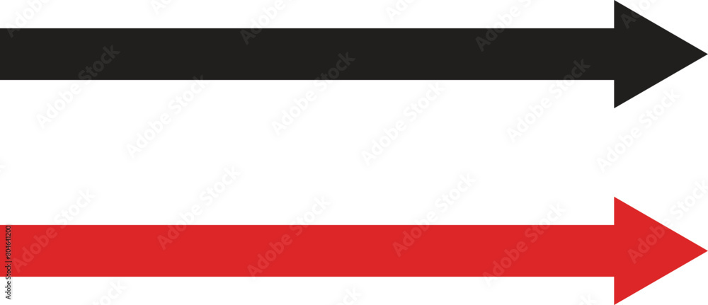 Long arrow icon set in black and red colors . Straight long arrow icon . Vector illustration Long arrow icon set in black and red colors . Straight long arrow icon . Vector illustration