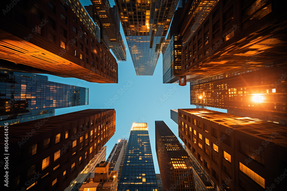 Up view in financial district, Manhattan, New York Up view in financial district, Manhattan, New York