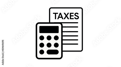 Taxes Icon. Vector black and white simple isolated taxes and calculator illustration