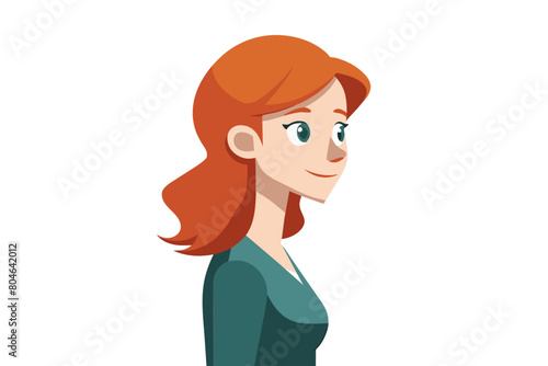 Side view of happy redhead pretty woman Studio shot of single millennial female having long ginger hair and attractive appearance standing on gray studio wall background staring straight and smiling
