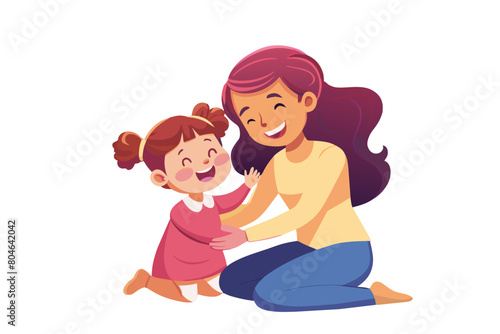 Playful little girl enjoy playtime with loving mother lying on bed in cozy bedroom spend carefree pastime at home tickling each other laughing feel happy feel love and attachment Family leisure modern