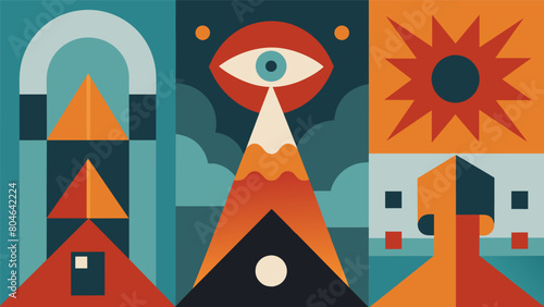 A collection of minimalist paintings featuring repetitive patterns and geometric shapes representing the artists struggle with anxiety and the need. Vector illustration