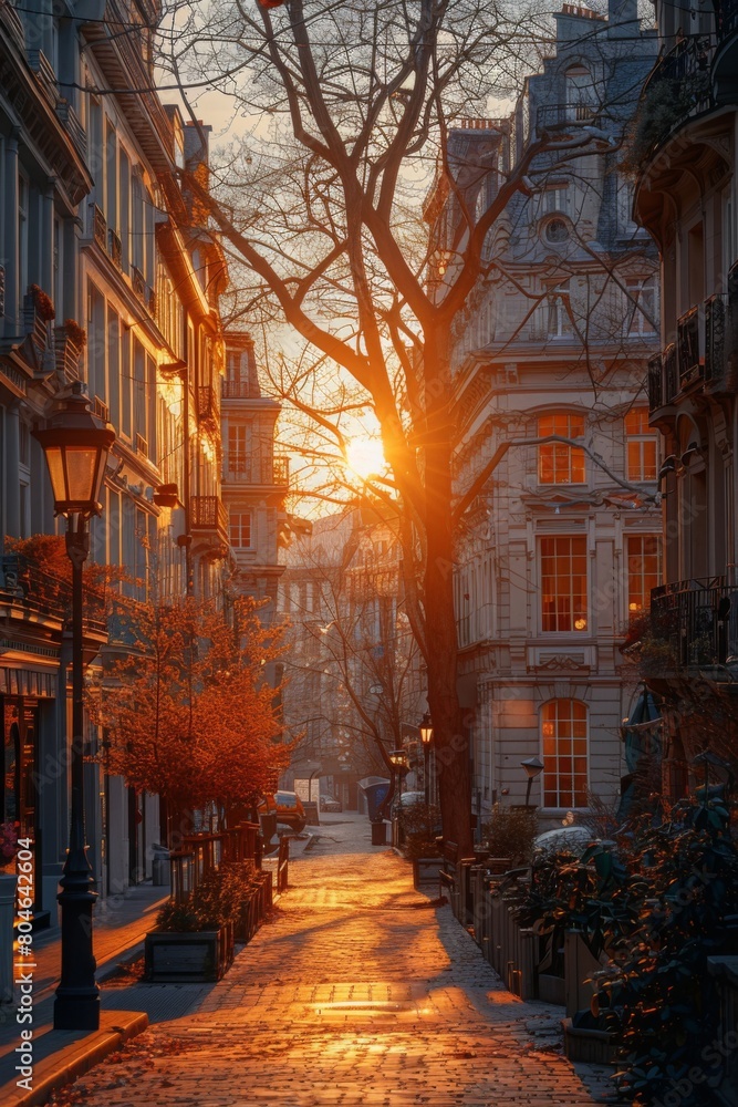 Beautiful street at sunset. Beautiful cityscape.