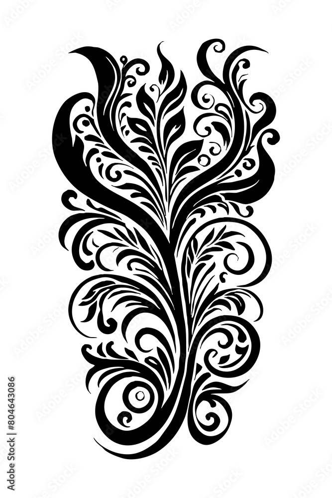 Botanical black and white pattern. For use on tattoos, posters, textiles, T-shirt printing. Generated by Ai Botanical black and white pattern. For use on tattoos, posters, textiles, T-shirt printing. Generated by Ai