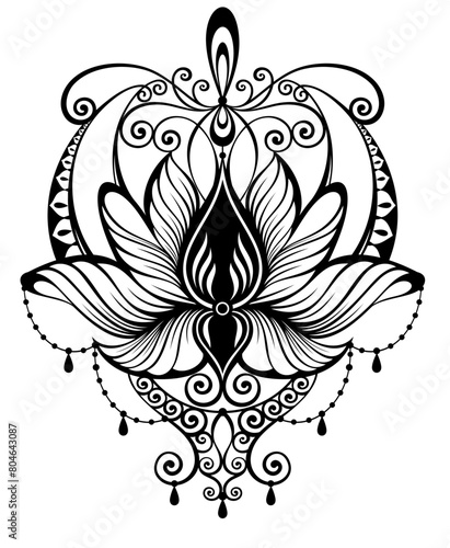 Lotus flower. Contour vector illustration for packaging, corporate identity, labels, postcards, invitations,tattoo