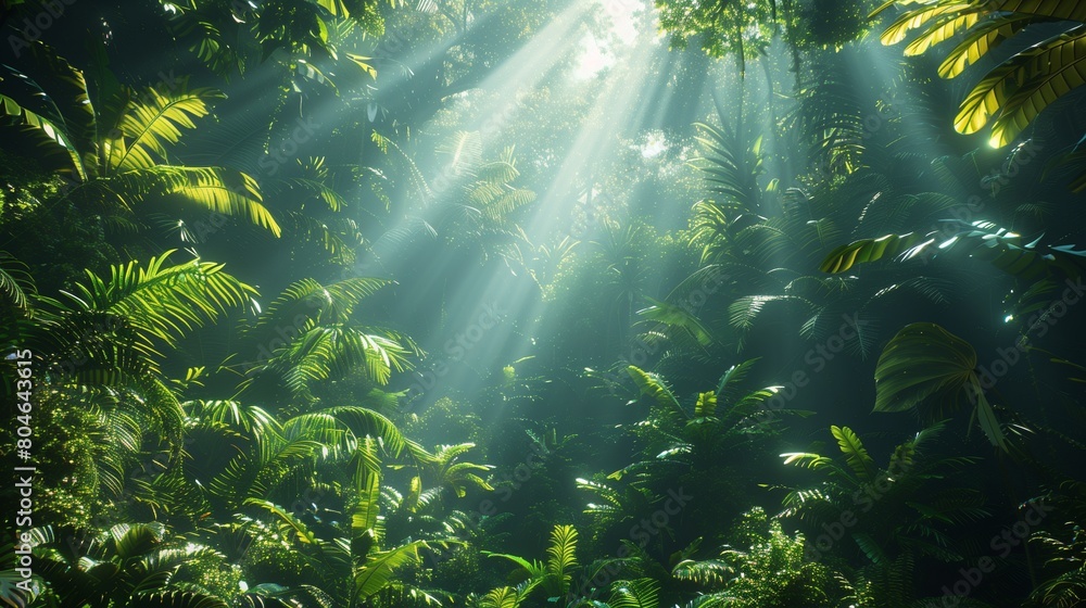 A lush rainforest canopy view with sunlight streaming through, perfect for an adventure-themed YouTube thumbnail with text space on the left. A lush rainforest canopy view with sunlight streaming through, perfect for an adventure-themed YouTube thumbnail with text space on the left.