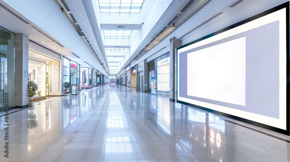 Fototapeta premium Modern shopping mall interior with blank ad display