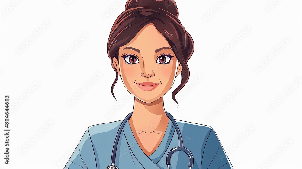 Closeup portrait illustration of nurse medical staff standing on white background dressed in uniform Closeup portrait illustration of nurse medical staff standing on white background dressed in uniform