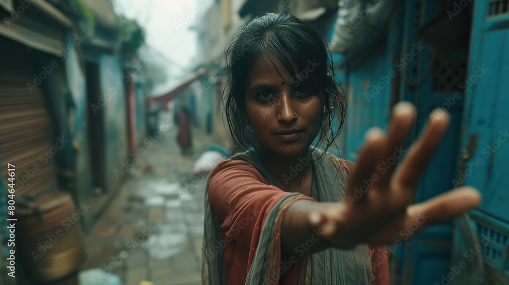 Poor indian girl in slum