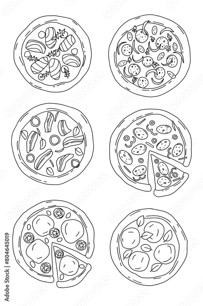 linear drawn vector set of different pizza linear drawn vector set of different pizza