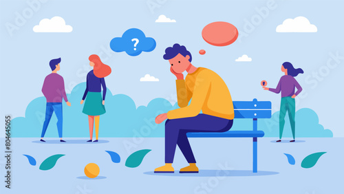 A person sitting on a bench lost in their own world suddenly notices a group of people playing frisbee nearby and becomes curious..