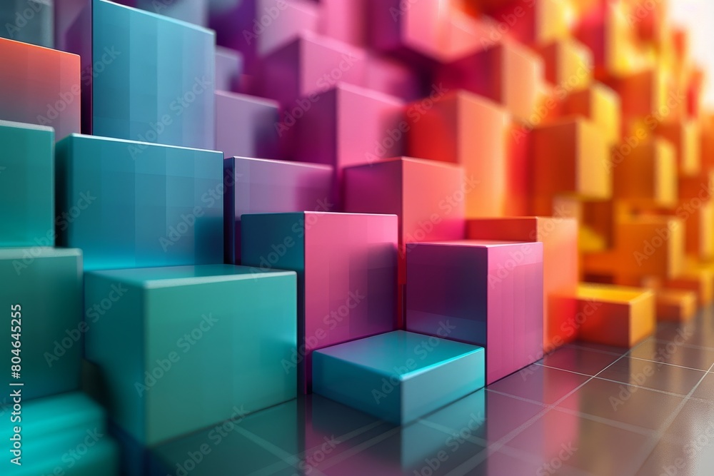 An artistic arrangement of multicolored 3D cubes appearing to move, creating a visually dynamic pattern An artistic arrangement of multicolored 3D cubes appearing to move, creating a visually dynamic pattern