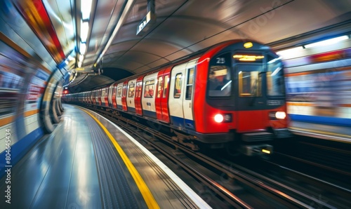 Speeding subway train in motion blur