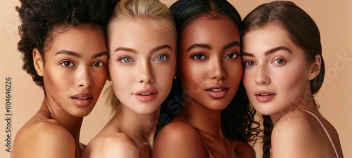 Diverse beauty portrait of four young women