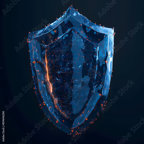 Cybersecurity shield deflecting malicious cyber attacks and viruses.