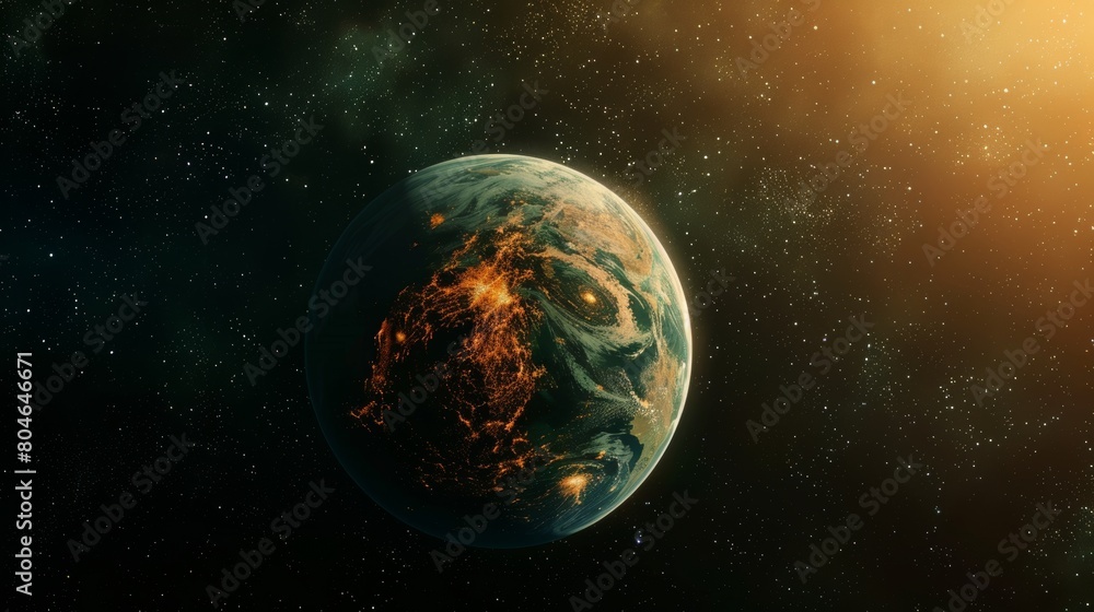 Digital art of an apocalyptic event with a burning planet against a starry backdrop Digital art of an apocalyptic event with a burning planet against a starry backdrop